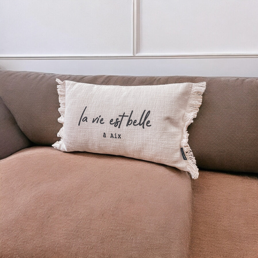 Coussin "La vie est belle à Aix" (plusieurs couleurs)