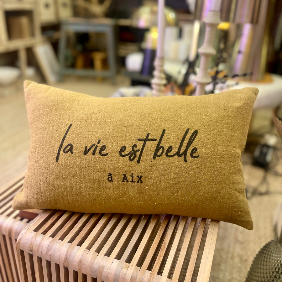 Coussin "La vie est belle à Aix" (plusieurs couleurs)