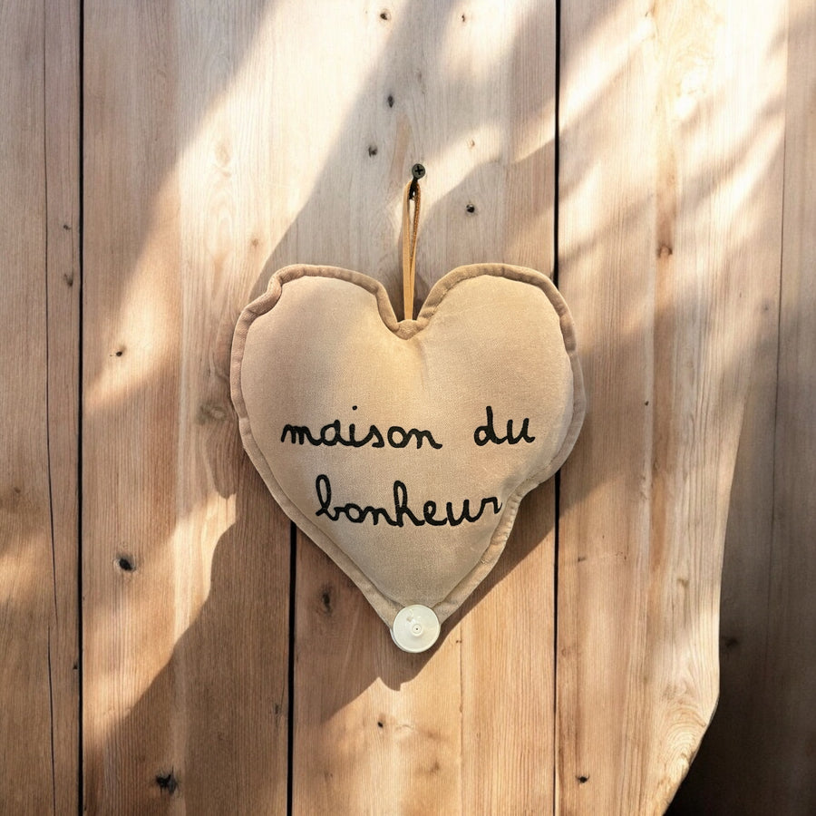 Coeur en velours 20x20 "Maison du bonheur"